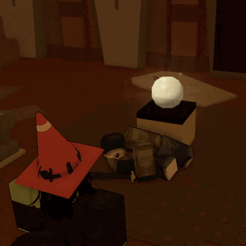 a cartoon character wearing a witch hat is standing next to another character