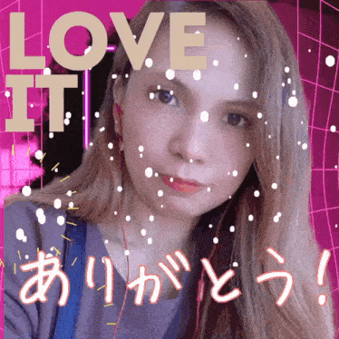 a picture of a woman with the words love it written above her