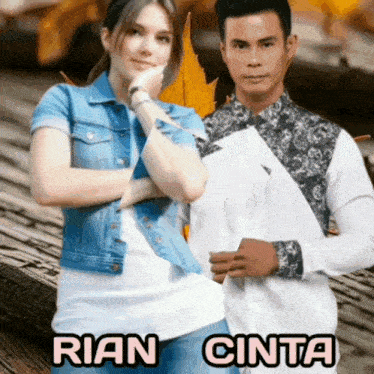 a man and a woman are standing next to each other with the name rian cinta written on the bottom
