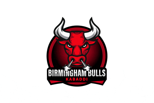 a logo for birmingham bulls kabaddi with a bull on it