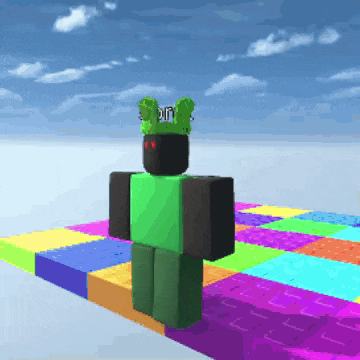 a green roblox character wearing a green hat with the word dirt on it
