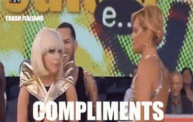 two women are standing next to each other and the words compliments are on the bottom