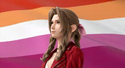 a woman in a red jacket is standing in front of a flag .