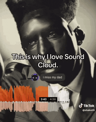 a black and white photo of a man says this is why i love sound cloud