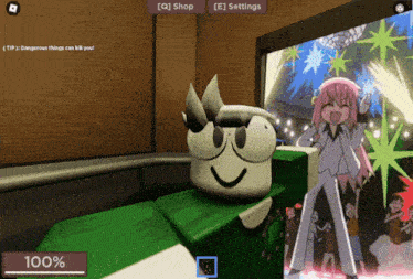 a cartoon character is standing in front of a screen that says dangerous things can kill you