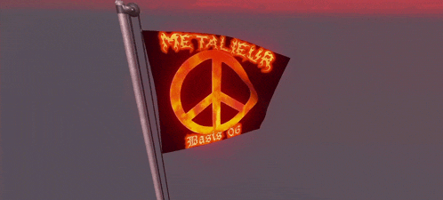 a metaleur flag with a peace sign and the word basis on it