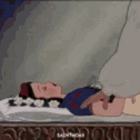 snow white is laying on a bed with a flower crown on her head