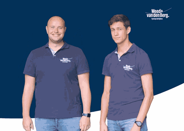 two men wearing weede van den berg polo shirts are standing next to each other