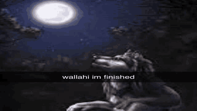 a wolf is howling at the moon in a painting .
