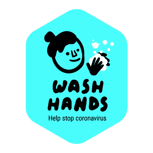 a blue sticker that says wash hands on it