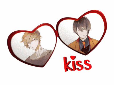 two hearts with a picture of a man and the word kiss below them