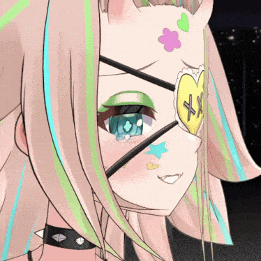 a close up of a girl 's face with a heart on her forehead