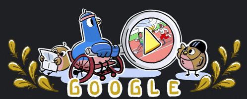 a cartoon drawing of a bird in a wheelchair with the words google below it