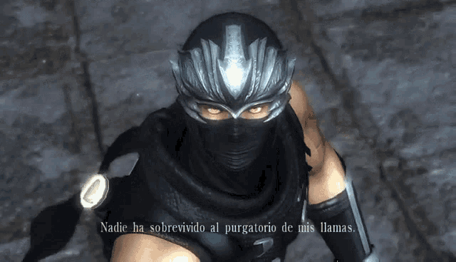 a video game character with the words nadie ha sobrevivido al purgatorio de mis llamas