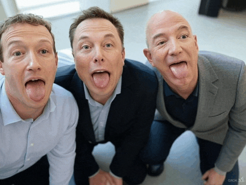 three men sticking their tongues out in a photo taken by ghokxi