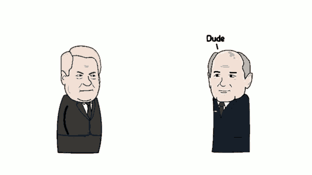 a cartoon of two men with one saying so uncool on his head