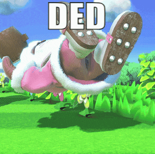 a cartoon character is upside down and the word ded is above it