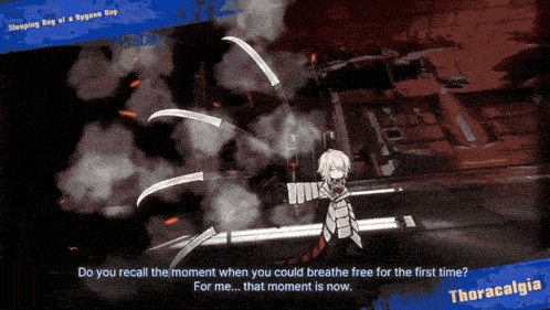 a screenshot of a video game shows a character named thoracalgia