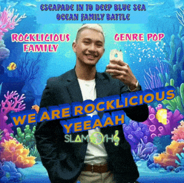 a poster for escapade in to deep blue sea ocean family battle shows a man in a suit
