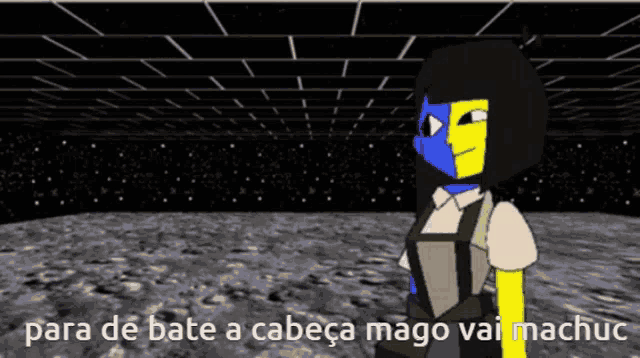 a cartoon of a girl with the words para de bate a cabeca mago vai machuc