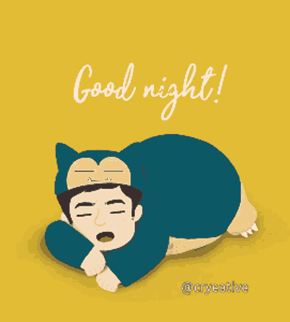 a cartoon of a man in a snorlax costume sleeping with the words good night below him