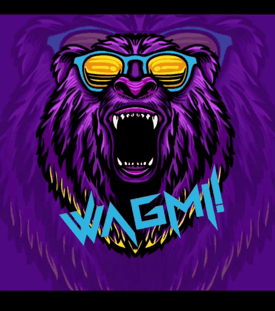 a purple bear wearing sunglasses and the word vagm written below it