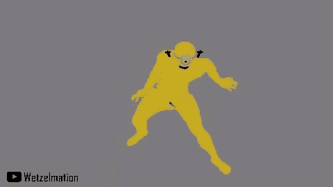 a naked yellow minion is jumping in the air on a gray background with a youtube logo in the corner .