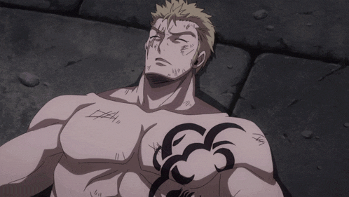 a man without a shirt has a tattoo on his chest that says ' i '