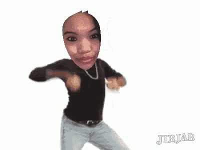 a cartoon of a woman dancing with jibjab written in the corner