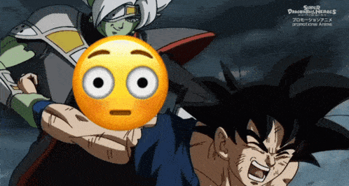 a cartoon of a man with a smiley face behind him that says super dragon ball heroes