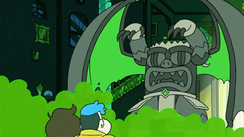 a cartoon drawing of a monster with horns and a crown