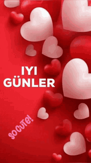 a red background with white hearts and the words iyi gunler on it