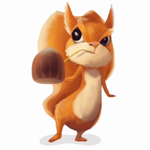 a cartoon squirrel is holding a nut and the word ur is behind him