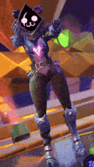 a video game character with a box on her head has the number 18 in the corner