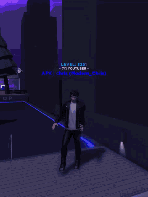 a man in a video game is standing in front of a building and says level 3251