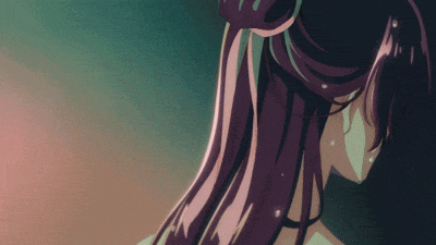 a drawing of a person with purple hair and a bun