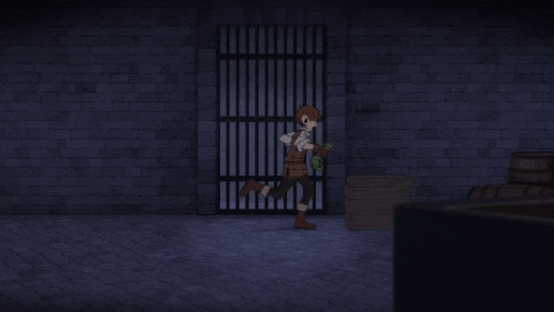 a cartoon of a man standing in front of a prison cell