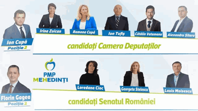 a group of people standing next to each other with candidati camera deputatilor written on the top