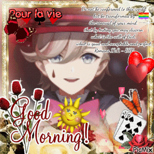 a picture of a girl with the words pour la vie