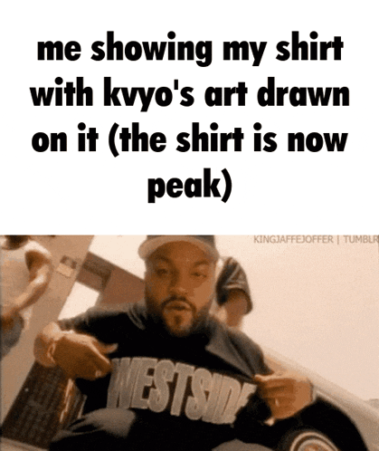 a man wearing a shirt that says westside is shown in a meme