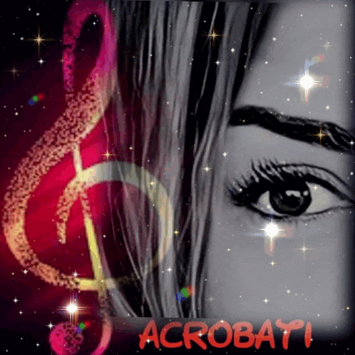 a black and white photo of a woman 's face with a treble clef in the background
