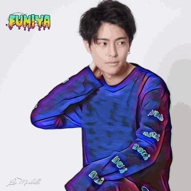 a drawing of a man with the word fumiya written above him