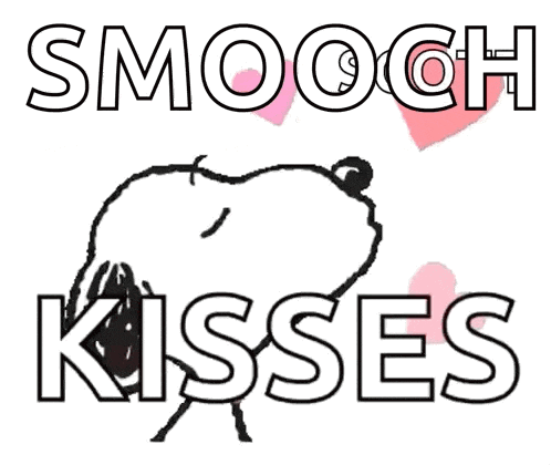 a drawing of snoopy with the words smooch kisses above him