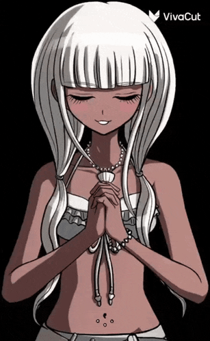 a drawing of a girl with white hair and a necklace with the word vivacut on the bottom right