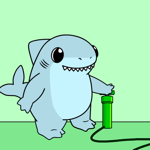 a cartoon of a shark pumping a green object with the words pump it