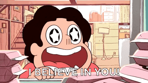 a cartoon character says " i believe in you " while looking out a window