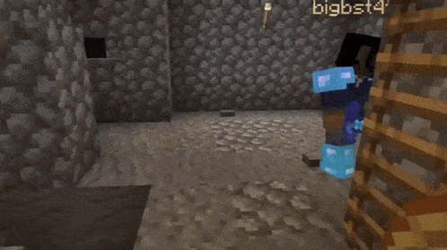 a person in a minecraft video game is holding a blue item