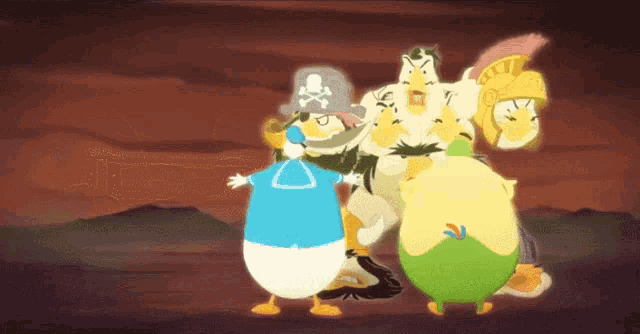 a group of cartoon characters including donald duck are standing together