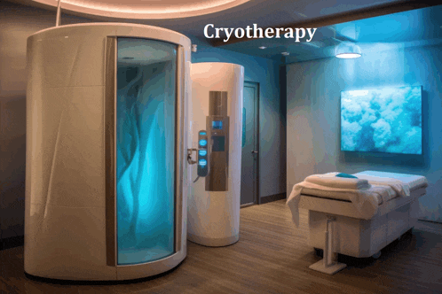 a picture of a cryotherapy room with a painting on the wall