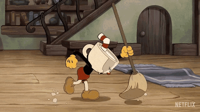 Cleaning Cuphead GIF - Cleaning Cuphead The Cuphead Show GIFs